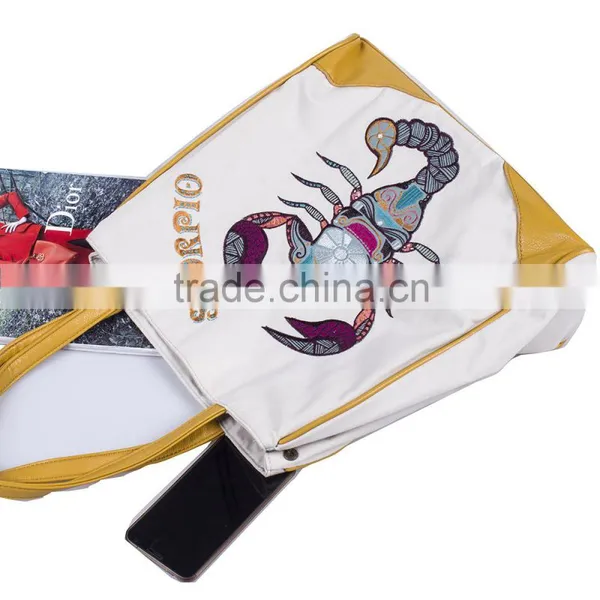 Constellation Series Embroidery And Printed Scorpio Female Canvas Handbag Daily Use Single Shoulder Shopping Bags photo-3