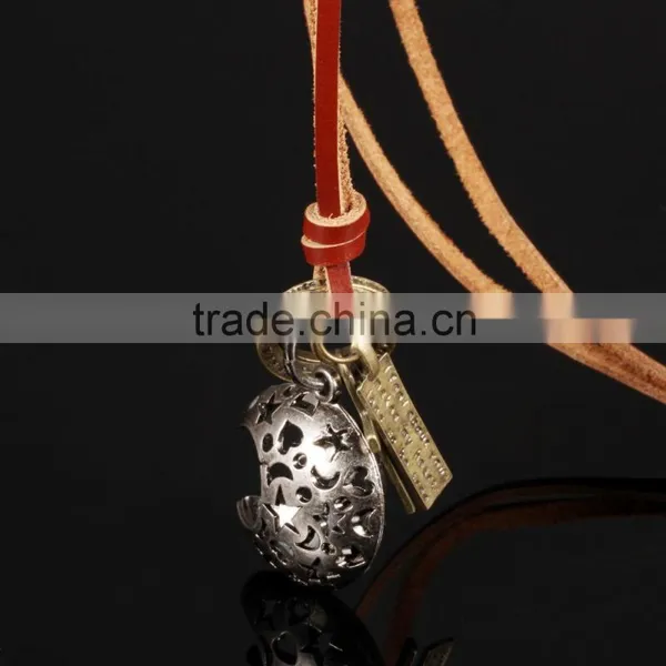 Antique Jewelry Catholic Religious Items Bronze Moon Necklace With Geneuine Leather Chain photo-2
