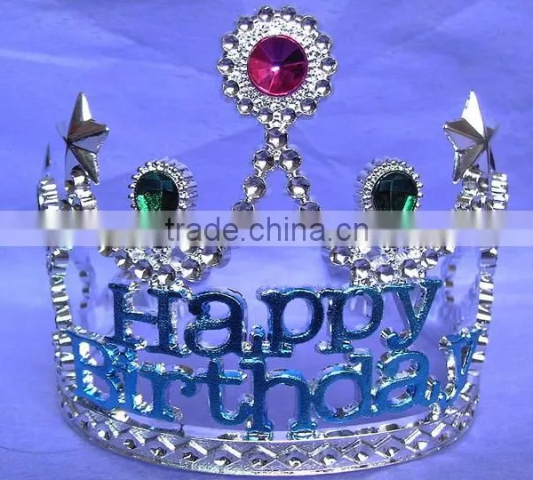 9cm High Metallic Silver Happy Birthday Plastic Tiaras and Crowns
