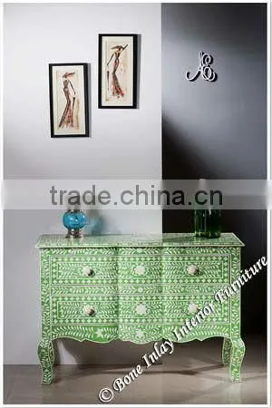 Curved Legs Bone Inlay Chest of Drawer/Dresser
