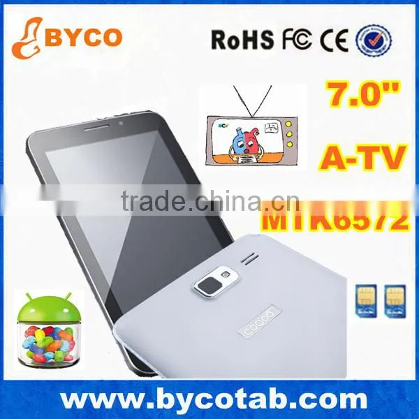 2014 New Arrival 7.0 Inch MTK6572 Dual Core Wifi Bluetooth fm Gps tv Android Tablet