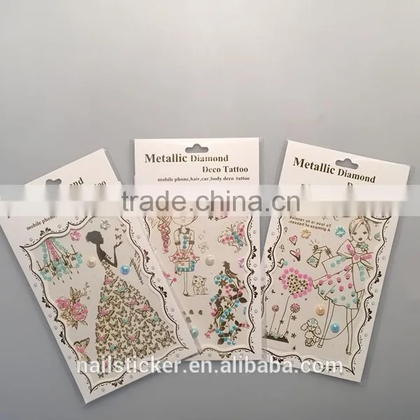 Custom Multi-application Metallic Tattoo With Rhinestone Gold Crystal Hair Tattoo Stickers photo-3
