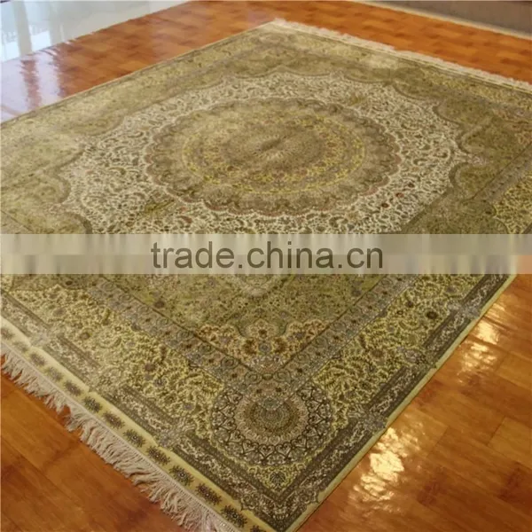8x10ft Golden Color Round Corner Hand Woven Room Oriental Silk Rugs
