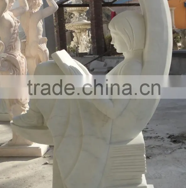 Hand Carved White Marble Garden Girl Reading Book Sculpture photo-2