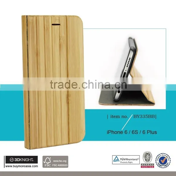 Natural Luxury Rosewood Full Wood Phone Bumper Case, Smooth Leather Wooden Stand Flip Bamboo Phone Case for IPhone 6 6s Plus photo-4
