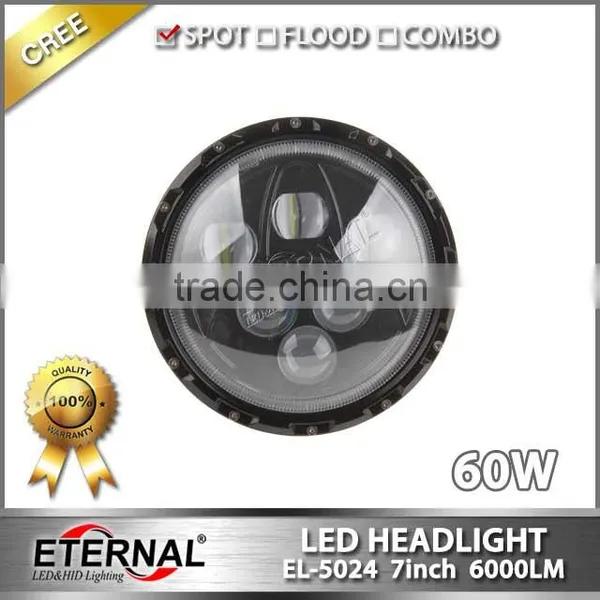60W Round 7inch LED Headlight Replacement for Offroad Jeep Wrangler TJ JK CJ YJ 4x4 Vehicles Ford Harley Motorcycle photo-6