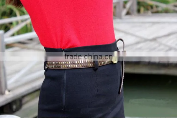 Wholesale New Style Women Lady Waist Belt PU Faux Leather Belt With Two Row Rivet photo-3
