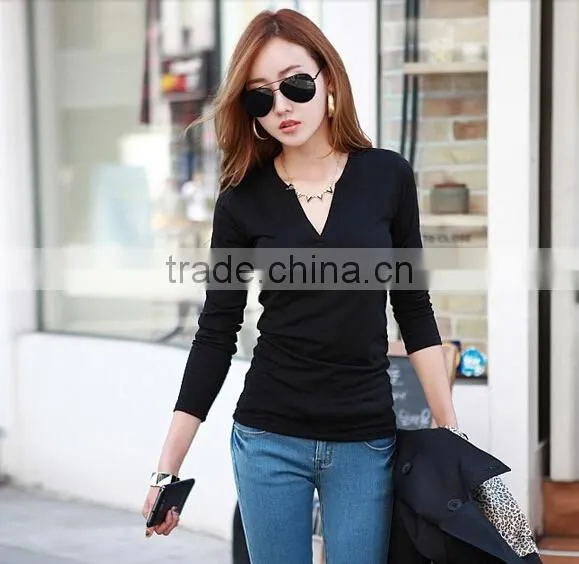 FASHION WOMEN V NECK CASUAL LONG SLEEVE T SHIRT TOPS photo-3