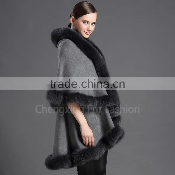 CX-B-P-17C Fur Decora Fashion Italian Cashmere Pashmina Shawl With Fur photo-4