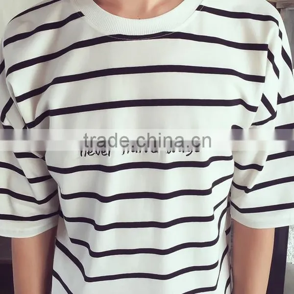 2016 New Fashion All Match Loose Half Sleeve Striped T-shirts photo-2