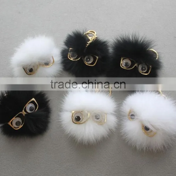 Myfur Cute Metal Glasses Decorative Real Fox Fur Pom Poms Keychain For Bag Charm photo-6