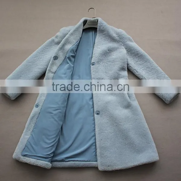 Myfur Light Blue Genuine Sheep Shearing Fur Overcoat Women Winter Coat photo-5