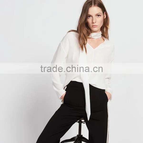 NEWEST DESIGN Nice Fastening at the Collar Women V-neck and Long Sleeve Blouse photo-2