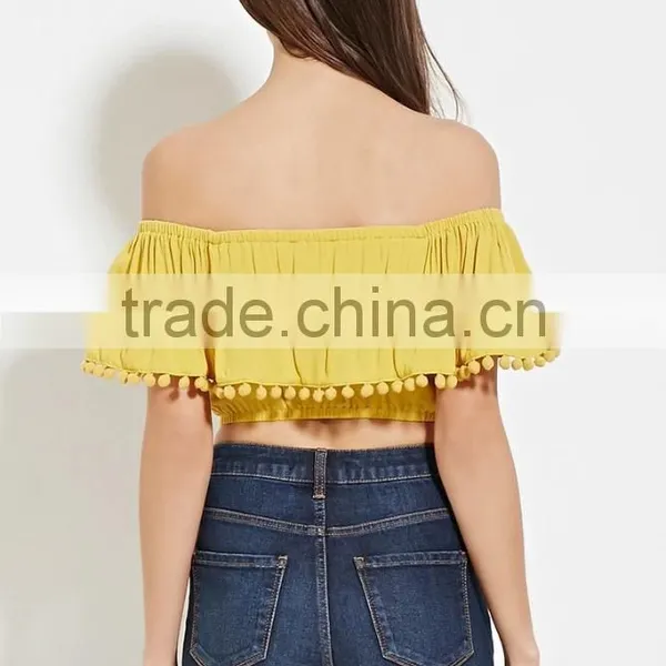 2016 Guangzhou Shandao Oem Service Summer New Design Plain Dyed off Shoulder Bat Sleeve Women Tops photo-3