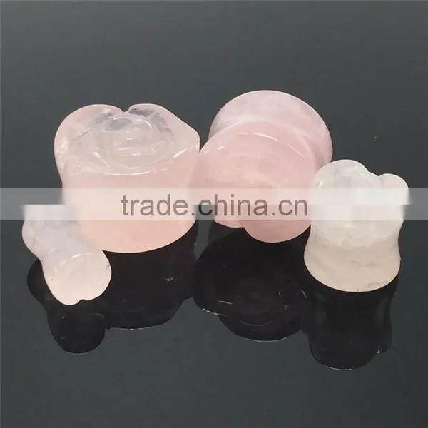 Rose Quartz Flower Shape Stone Plugs Rose Quartz Stone Expander Tunnel photo-2