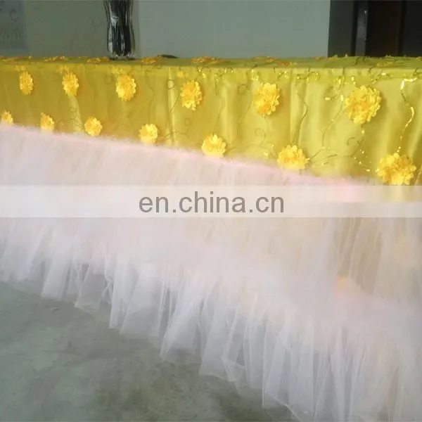 Yellow Lace Tulle Table Skirt Wedding Banquet Table Cloth photo-2