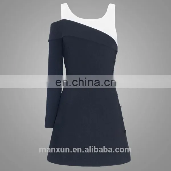 Fashion Design Waistcoat One Shoulder Blazer Side Button Women Dress photo-4