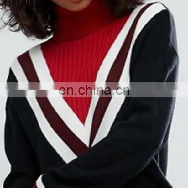 Black Sweater as Long Sleeve High Neck Tops With Latest Chevron Design for Women of Knit Clothing photo-4
