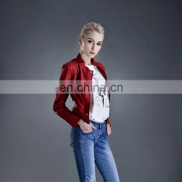 Wholesale Ladies Leather Jean Jacket PU Washed Women Motrocycle Jacket 2016