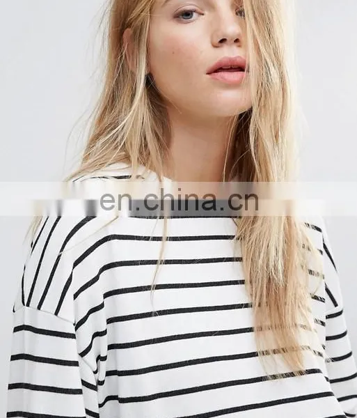 OEM Factory High Quality Simple Design Sweatshirt New Look Stripe Crop Sweat photo-3