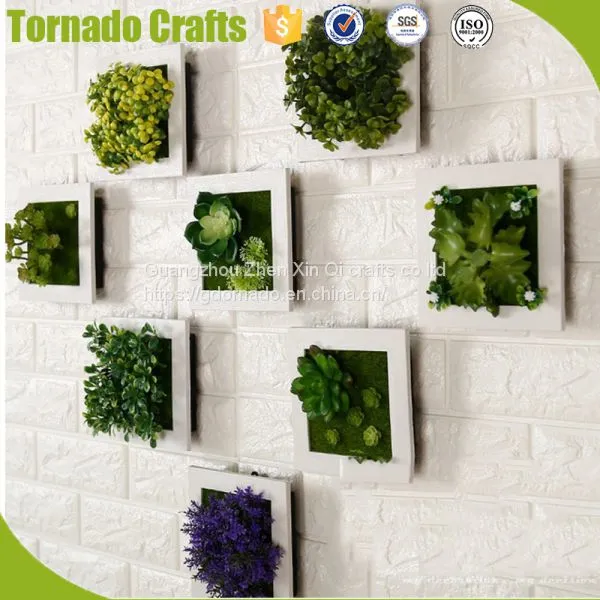 White Creative 3d Metope Succulent Plants Imitation Wooden Photo Frame Wall Decor Artificial Green Decoration photo-2