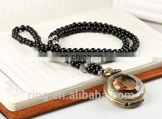 Vintage Design New Artistic Bead Chain Pocket Brass Watch photo-2
