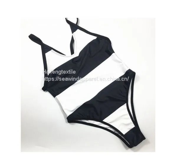Black White Stripe Printing Summer Ladies One Piece Swimwear Women Bikini photo-4