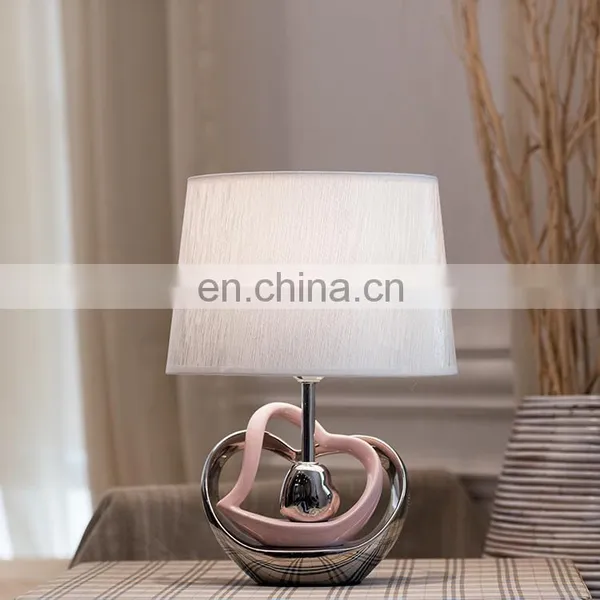 Novel Gift Item Custom Heart Shape Ceramic Base Cheap Office Hotel Pink Custom Table Lamps for Home Decor photo-6