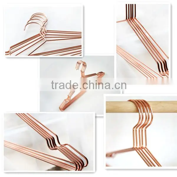 LYB-0155 Shiny Copper Metal Wire Hanger Wholesale Clothes Hanger photo-3