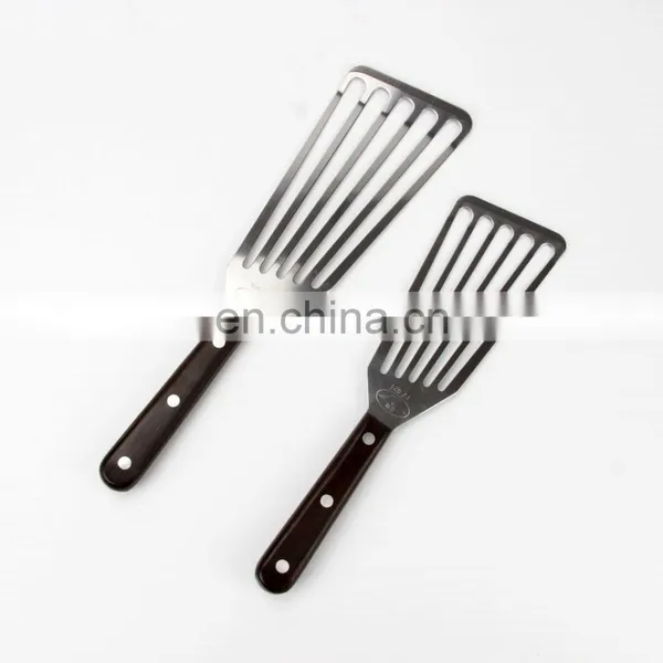 Solid Wood Handle Slotted Turner Stainless Steel Fish Spatula photo-4