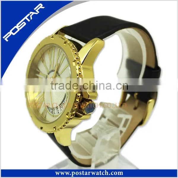 Fashion Watch Round Steel Case Men Women Leather Quartz Analog Wrist Watch photo-5