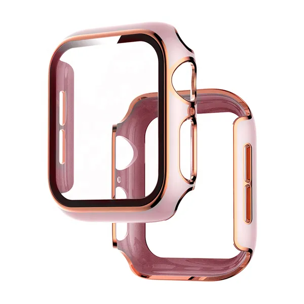 Hot Sale Glass Full Cover Plastic Protective Cases for Apple Watch 6 SE 5 4 3 2 Shiny Zircon PC Frame Bumper Cover for IWatch
