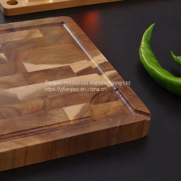 Custom/Wholesale Kitchen End Grain Wood Chopping Board Black Wooded Cutting Board With Juice Groove photo-4
