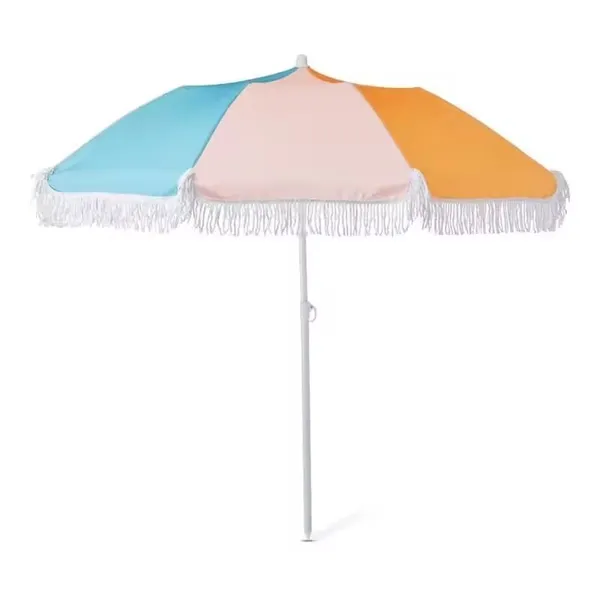 Eco-Friendly 7FT Wooden Pole Beach Umbrella Portable UPF50+ Fringe Canopy Wholesale Patio Umbrella photo-4