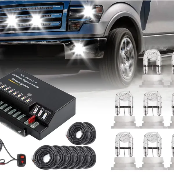 4 PACK HID Xenon Hazard Strobe Lights Kit White Emergency Warning Replacement 80-160W DC 12V Universal Fitment