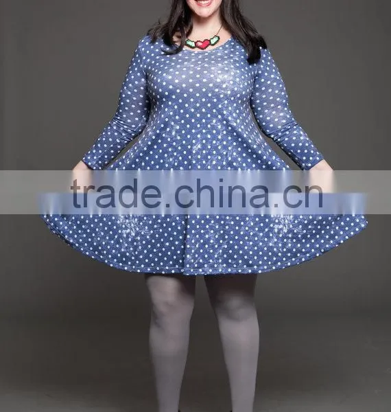 Blue Polka Dots MINI Dress - Loose Fit Dress- Womens Casual Winter Dress photo-5