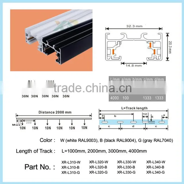 2016 Led Commercial Lighting 3 Wires Track for Led Track Light