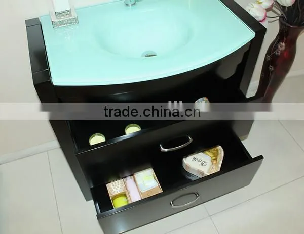 Black Bathroom Cabinet Green Glass Wash Basin Bathroom Furniture No.1004C photo-3