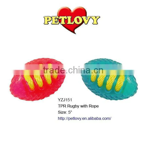 PROMOTIONAL 5" TPR RUGBY WITH ROPE TPR TOY DOG TOY