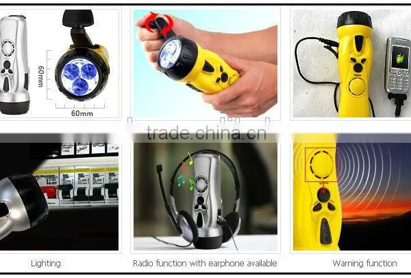 Salable Dynamo LED Hand Cranking Rechargeable Flashlight Emergency Powerful Flashlight With Radio photo-6