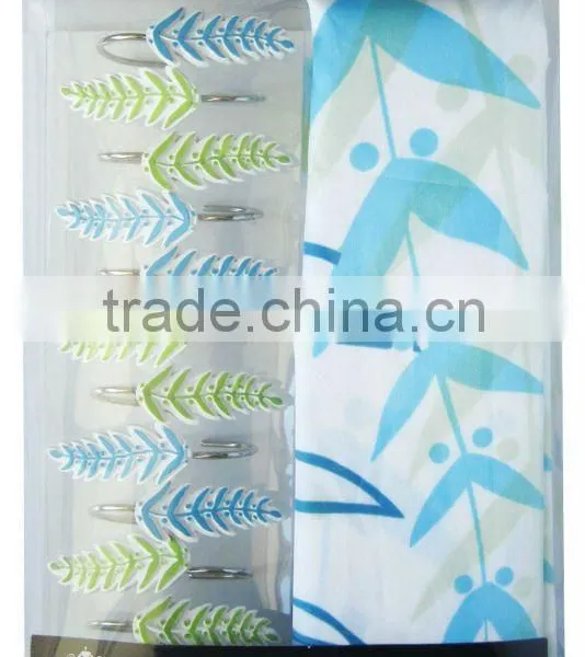 Plant Design Shower Curtain With12 Pcs Decorative Resin Hooks