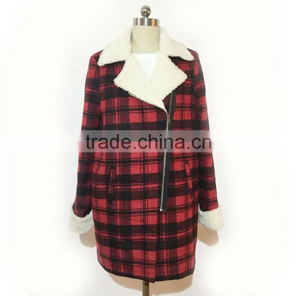 2016AW Garment Customized Woman's Fashion Long Grid Coats Boa Fur Collar /sleeve