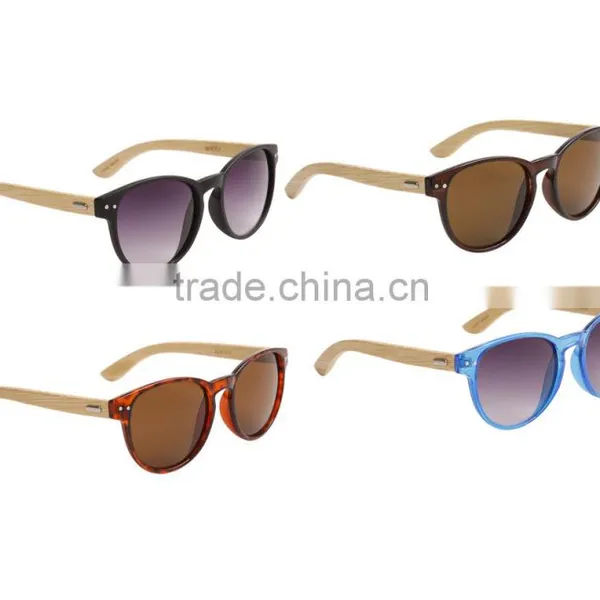Wholesale Wooden Bamboo Round Sunglasses Translucent Blue Cat Eye Sun Glass
