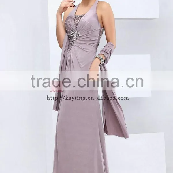 Elegant Halter See Through Backless Beaded Evening Dress Mother of the Bride Dress photo-2