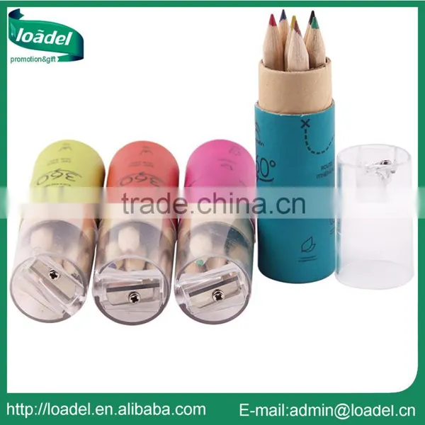 3.5 Inch 6pcs Natural Rainbow Colour Pencil Set With Sharpener Promotional Mini Color Pencil