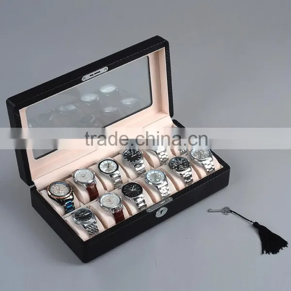 The Chinese Factory Wholesale Custom 12 Slot Watches Boxes, High-grade Wooden Black Display Box photo-6