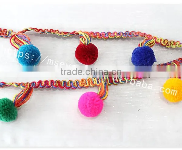 Fashional Design 5cm Width Corchet Cotton Rainbow Pom Pom for Garment photo-5