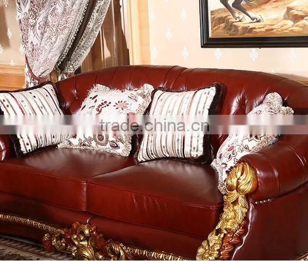 Luxurious French Rococo Brown Leather Wooden Hand Carved Living Room Sofa, Italian Palace Furniture(MOQ=1 SET) photo-2