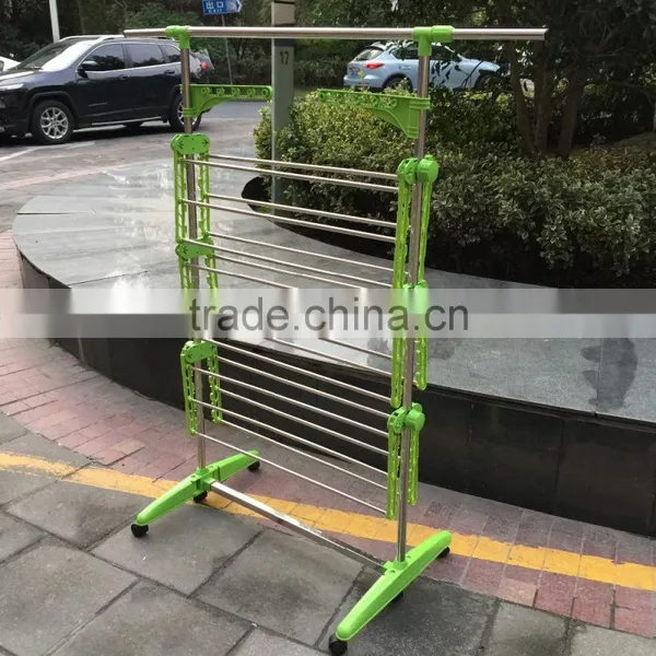 High Quality Foldable Rolling 6-Wheels Clothes Laundry Drying Rack,Stainless Steel Hanging Rods photo-4