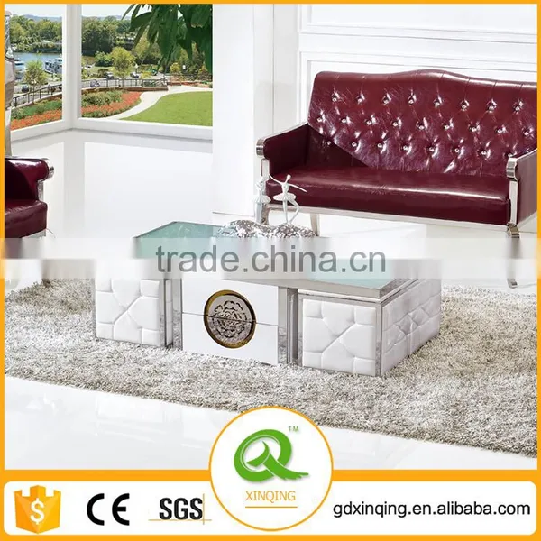C369 Modern Stainless Steel Wooden Trunk Storage Glass Coffee Table photo-2